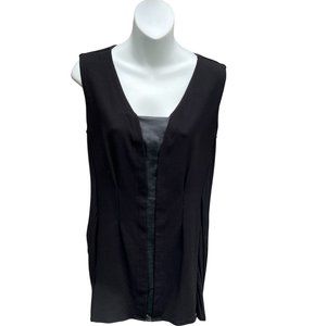 Lysse Sleeveless V-Neck Faux Leather Insert Pullover Tunic Top0 Black Size Small